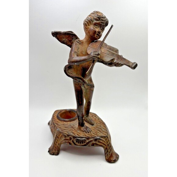 Vintage Cast Iron Cherub Angel Candle Holder - Picture 7 of 14